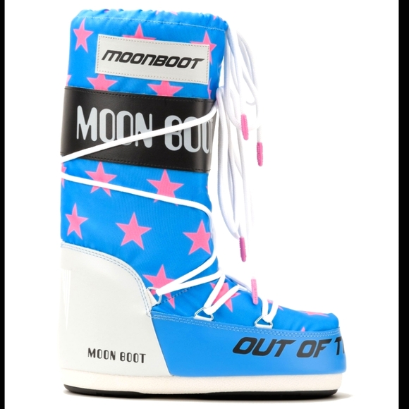 Moon Boot Icon Retrobiker Snow Boots Blue Pink Moon Boot Stars Snow Boots - Picture 1 of 15